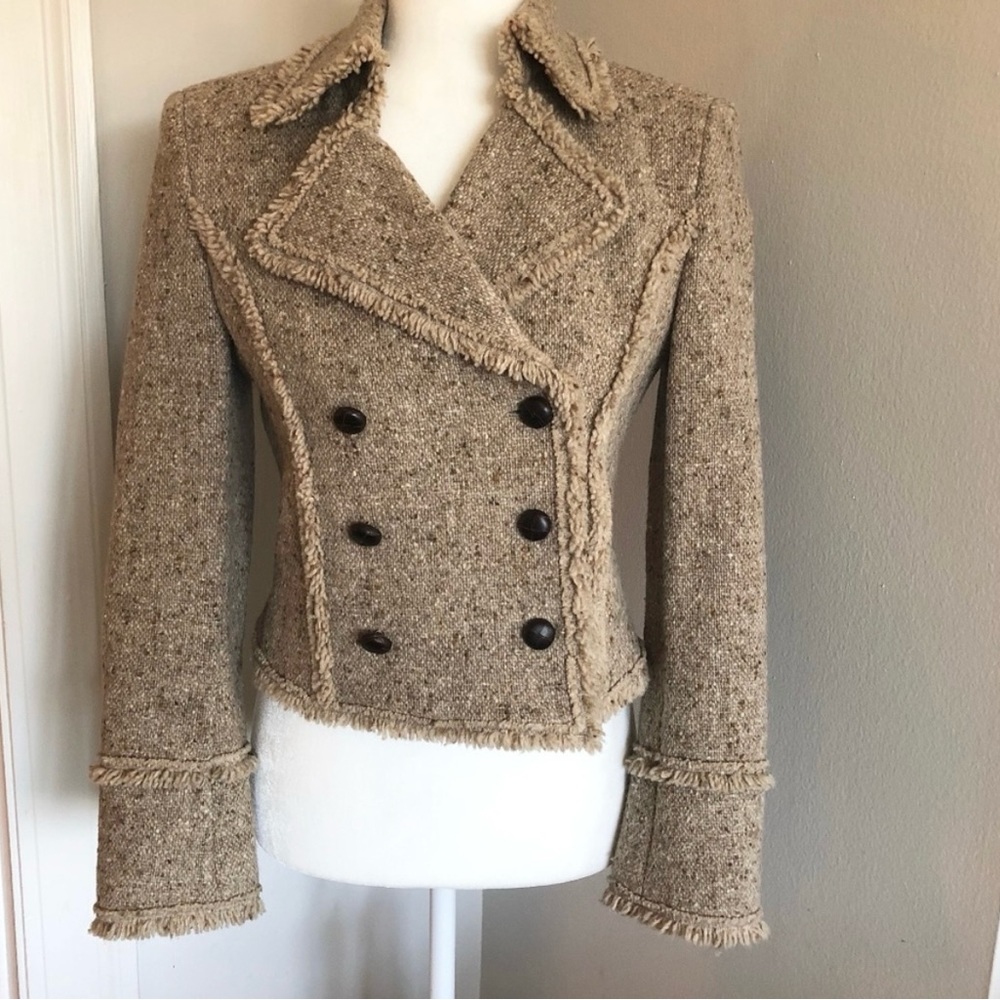 Strenesse Beige Tweed Cropped Double Breasted Jacket